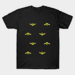 Dark Open Simple Green Beetle Pattern T-Shirt